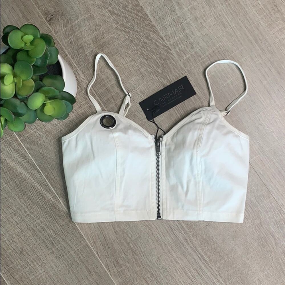 Carmar White Crop Top Zip Front Size 6